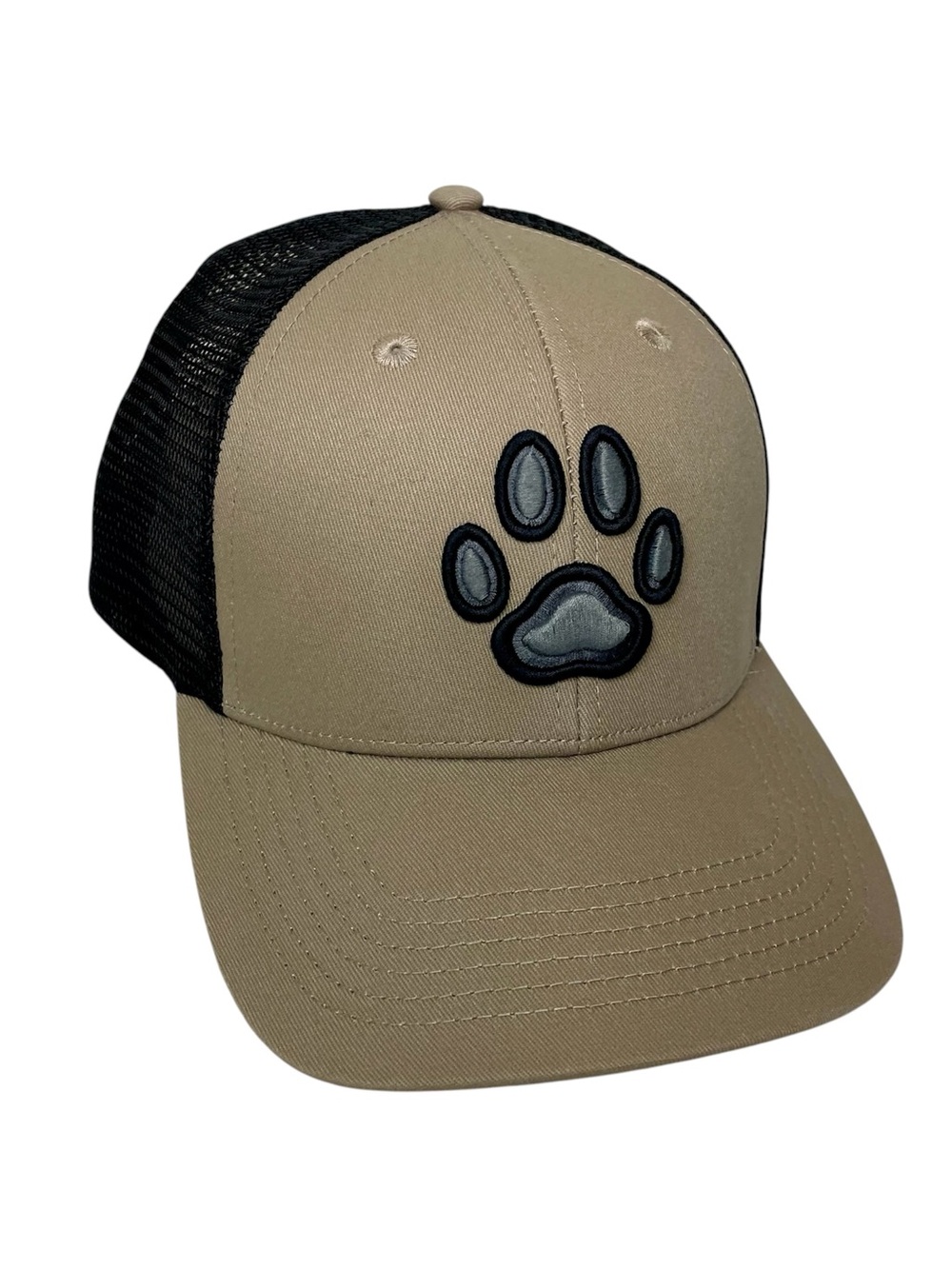 Life Is Good Trucker Hat Cap Embroidered Paw Print Adjustable New Gray Tan Black